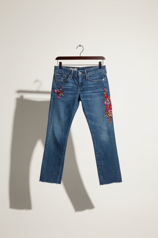 AG Jeans Embroidered Crop Blue/Multi Ladies Size 26R