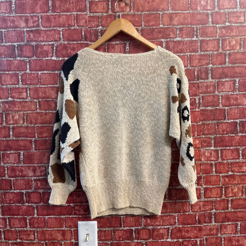 I.B. Diffusion Vintage Sweater Knit Abstract Linen/Cotton Beige/Black/Brown Size S