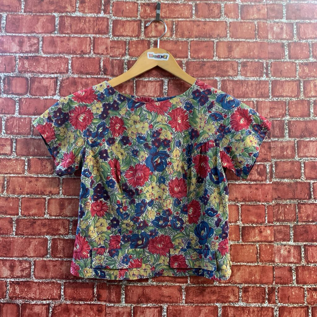 Abby Michael Ltd by Carol Vanderclock Top Short Sleeve Floral Red/Blue/Yellow/Green