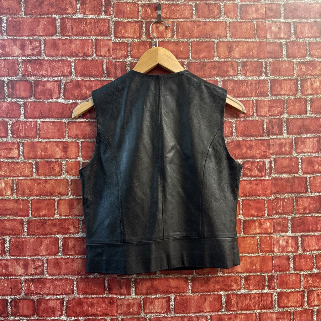 Banana Republic Leather Vest Double Buttons Black Size 6