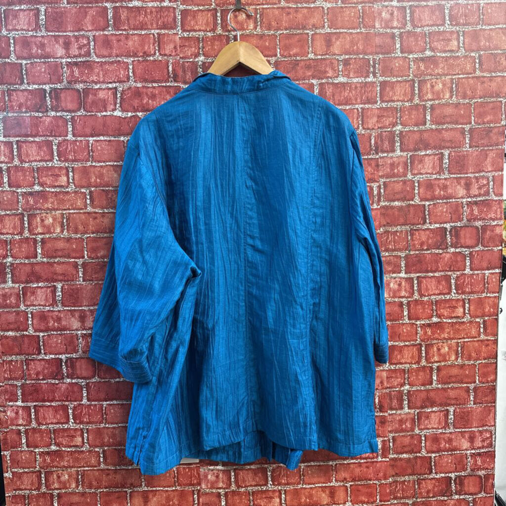 Maggie Barnes Button Up Lite Jacket Crinkle Blue Size 2X