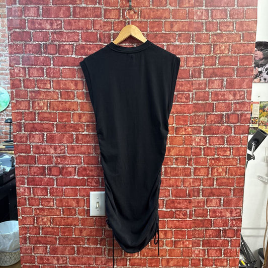 Allsaints Bodycon Solid Black Mini Dress Scrunch Sides Size 10