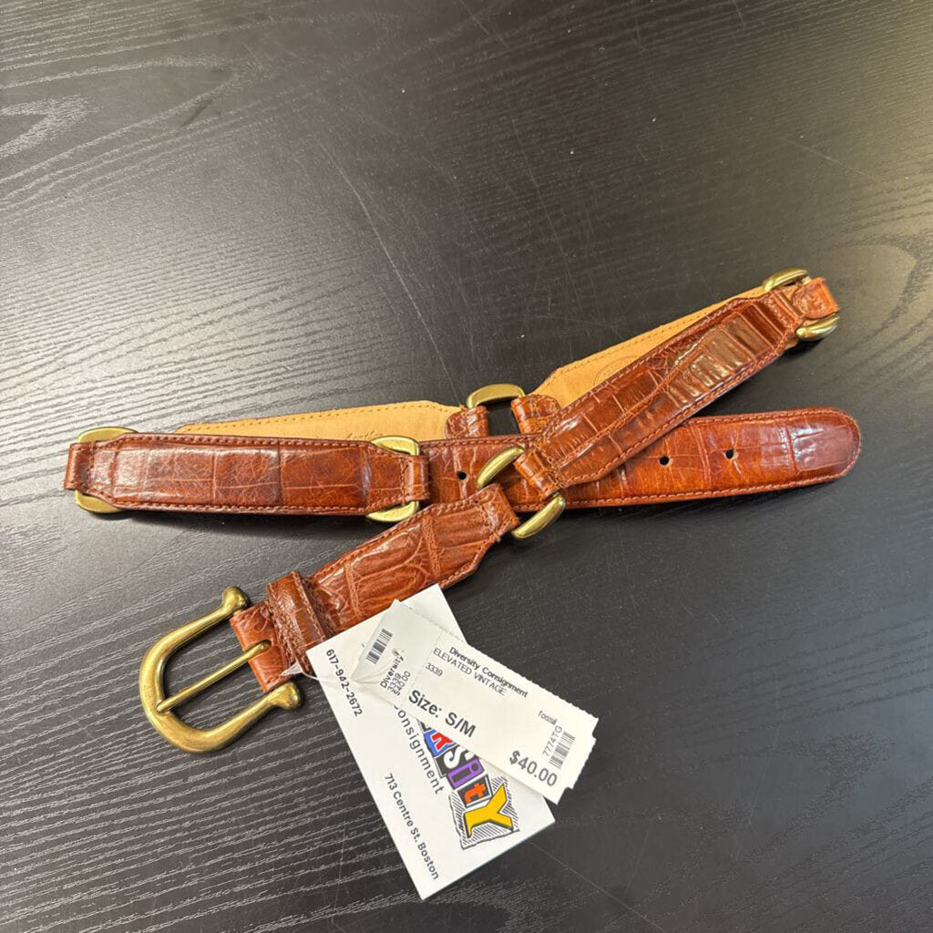 Fossil Vintage Belt Segmented Leather Brown/Gold Size M