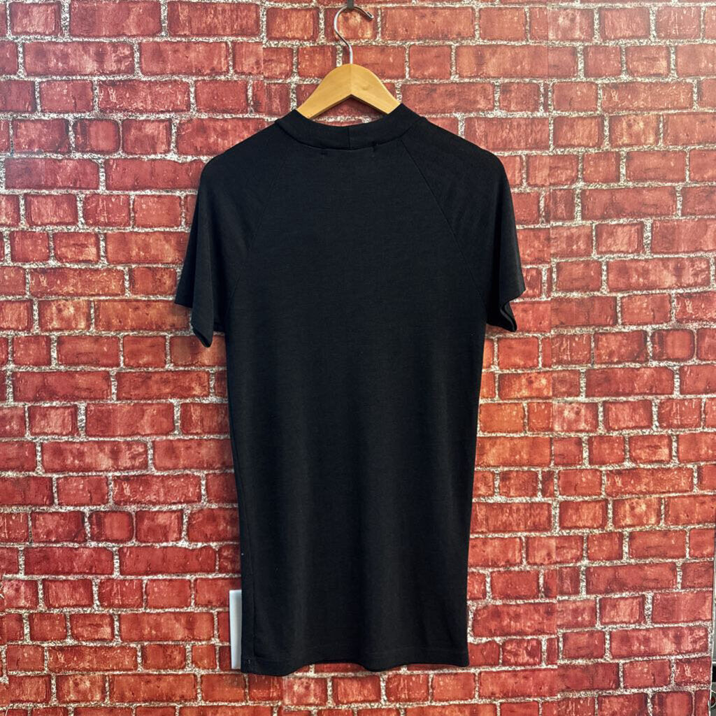 Black mock neck short sleeve shirt, second additional view