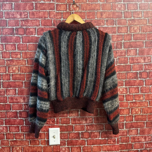 Vintage Mohair Sweaters Stripes Maroon/Grey