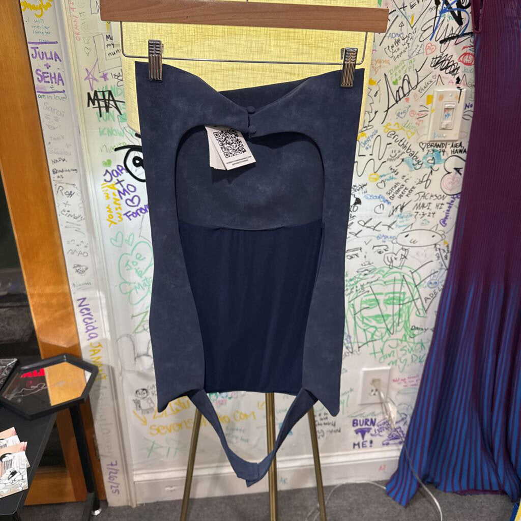 Akira grey blue faux suede strapless open back top size XL, additional view
