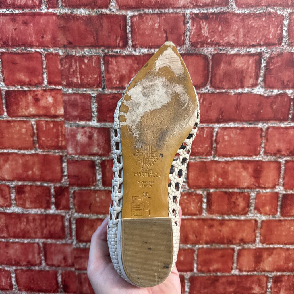 Souliers Martinez Woven Leather Nude Color Shoes Size 36