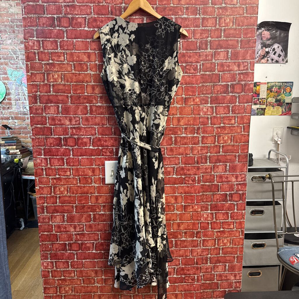 iCE Silk Sleeveless Open Long Cardigan Floral Black/White Size 6