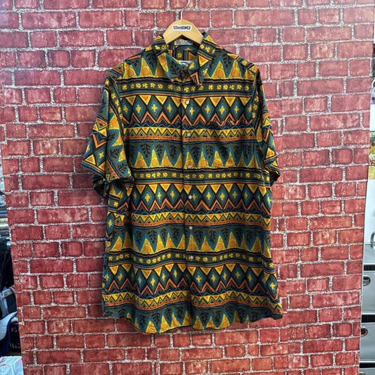 INC vintage linen blend short sleeve button up size L product photo