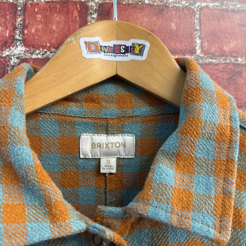 Brixton Flannel Button Up Crop Plaid Blue/Orange Size S