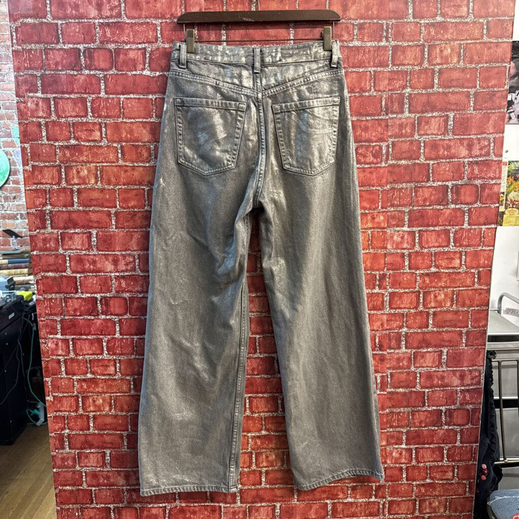 Zara Jeans Wide Leg Metallic Silver Size 6