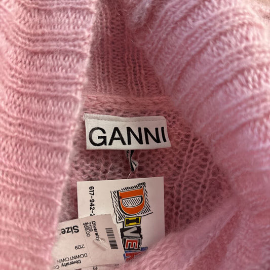 Ganni Sweater Turtleneck Cable Knit Crop Pink