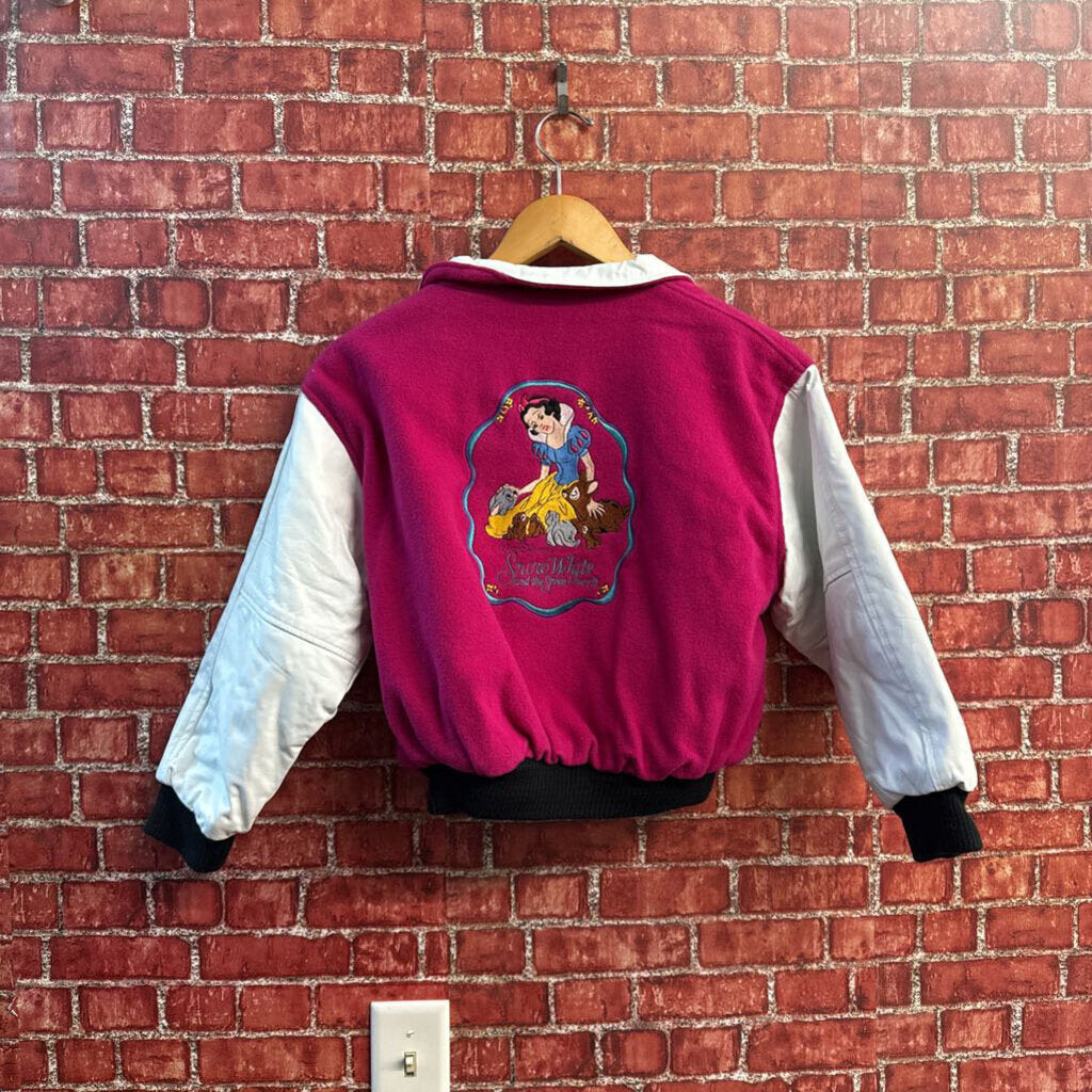 Identity INC Vintage Disney Varsity Jacket Snow White Leather Sleeves/Wool Pink/White/Black Size 10