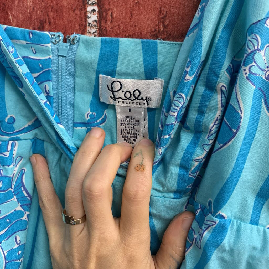 Lilly Pulitzer Blue Seahorse Pattern Mini Dress Size 8