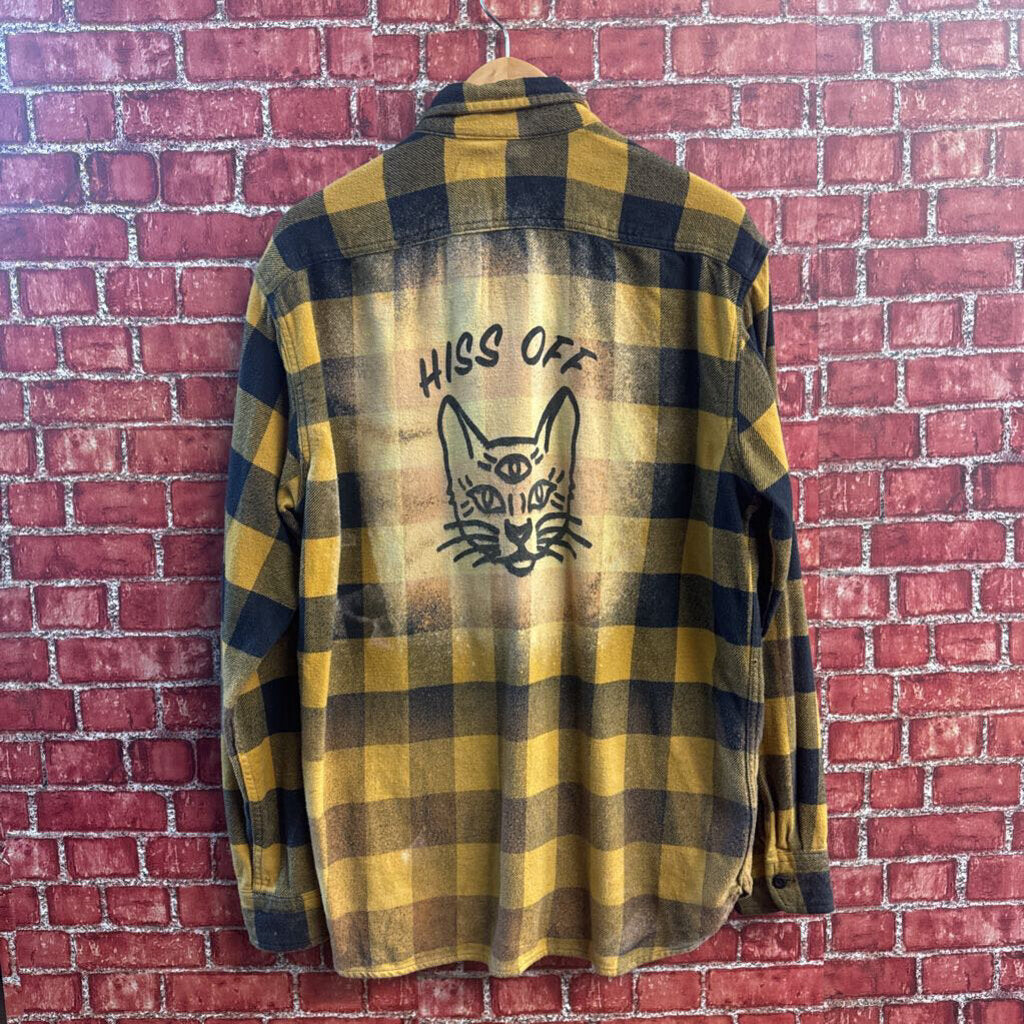 Hiss Off Yellow Plaid Flannel Shirt Safety Pin Size M