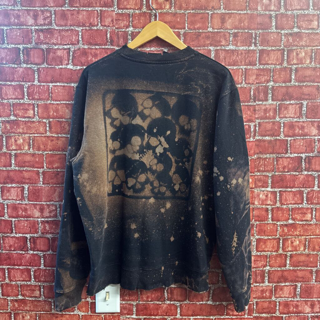 Hiss Off Thrashed Crewneck Dyed With Graphics and Safety Pins Size M/L