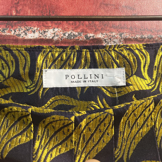 Pollini Gold & Blue Floral Pleated Mini Skirt Size 10