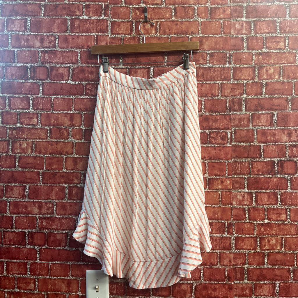 Loft Ann Taylor White and Red Horizontal Stripe Midi Skirt Size 2