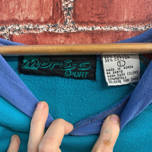 Jacques Moret Sport Hoodie Zipper Hood Color Block Teal/Blue/Orange Size L