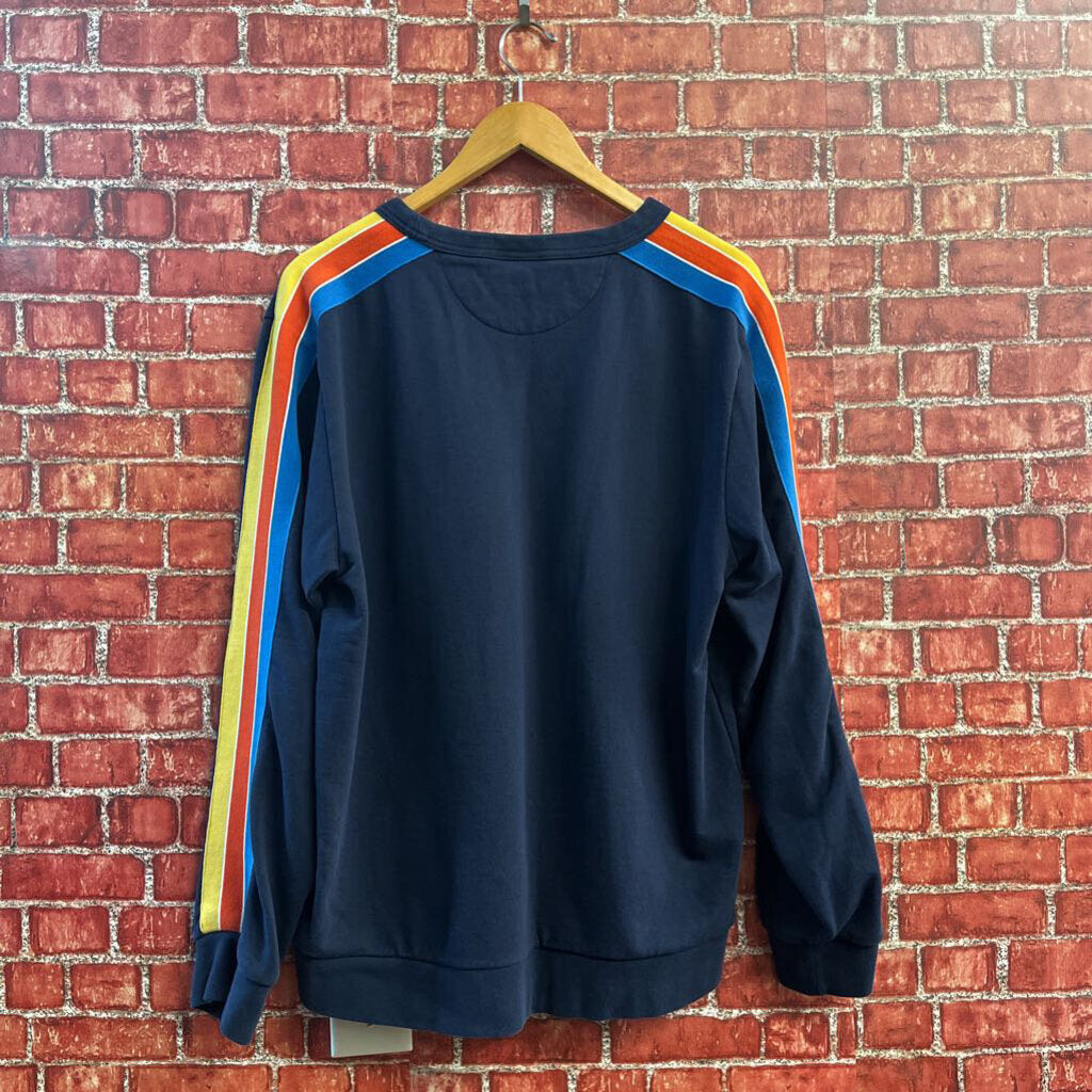 Locaste Sport Crewneck Stripes Down Arm Navy/Yellow/Orange Size L