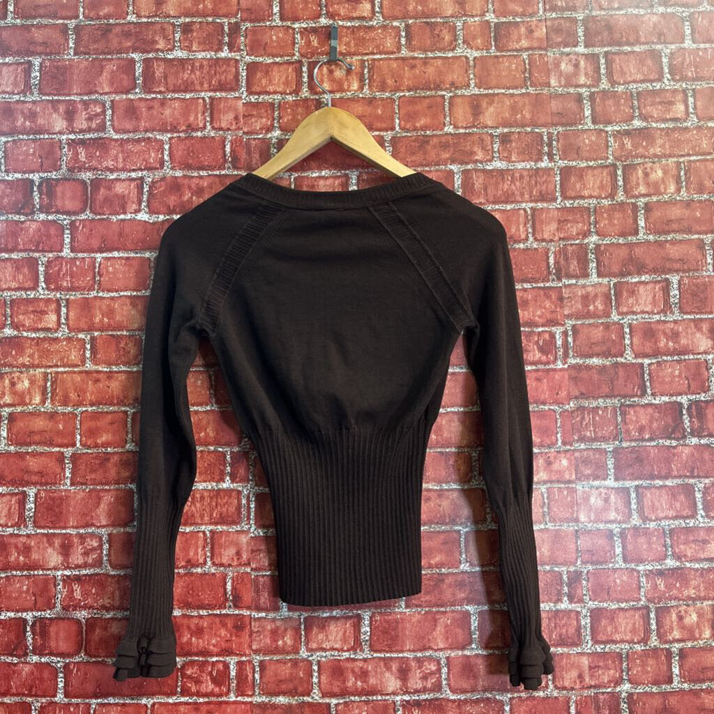 Karen Millen Brown Sweater With Bow And Ruffles Size 1