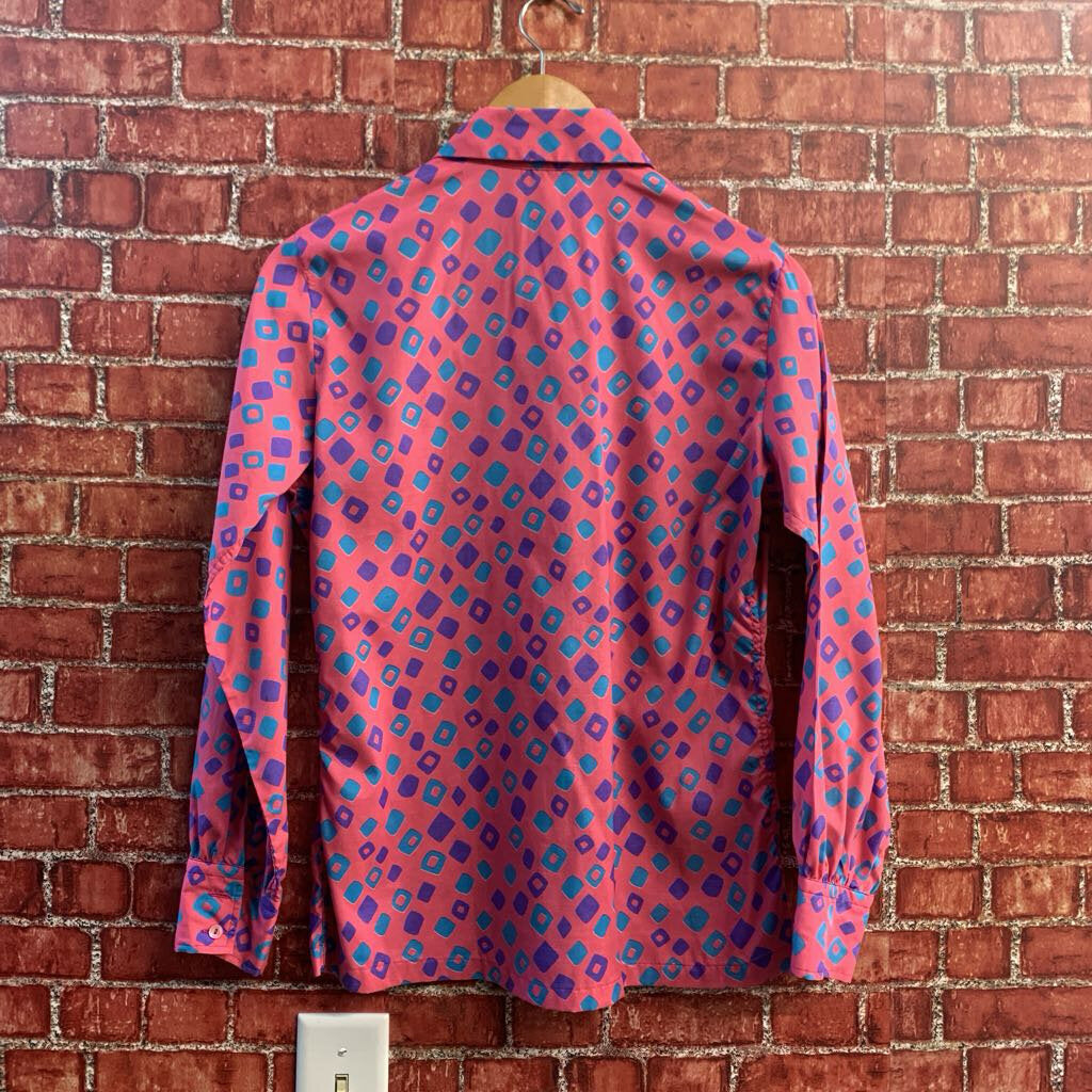 Activair Vintage Geometric Button Up Blouse Pink/Blue/Purple Size 12