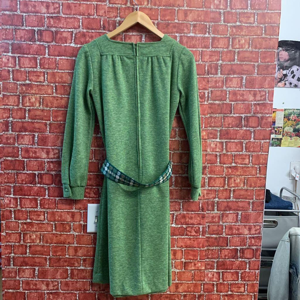 Lanz Originals Square Neck Long Sleeve Midi Dress Dress W/ Belt Green Size XL