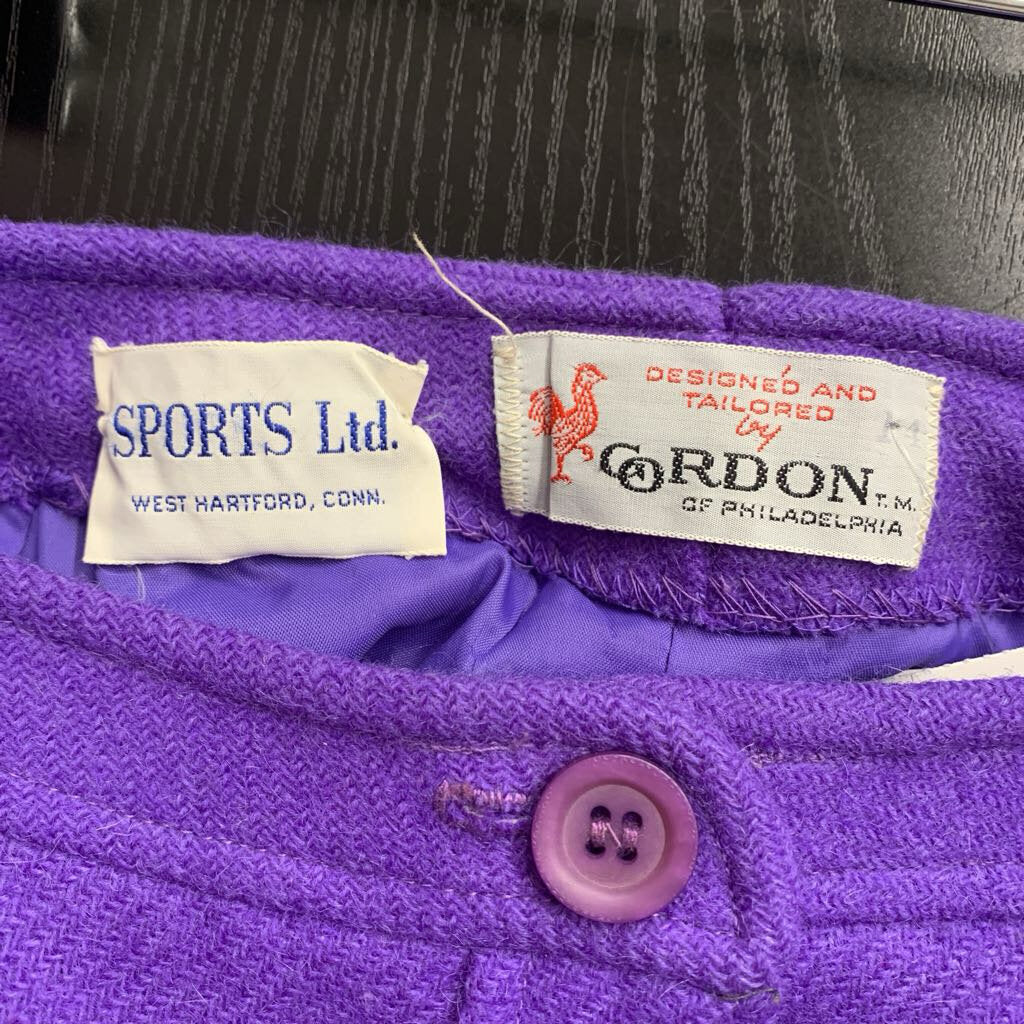 Gordon Vintage Wool Midi Skirt Front Pockets Purple