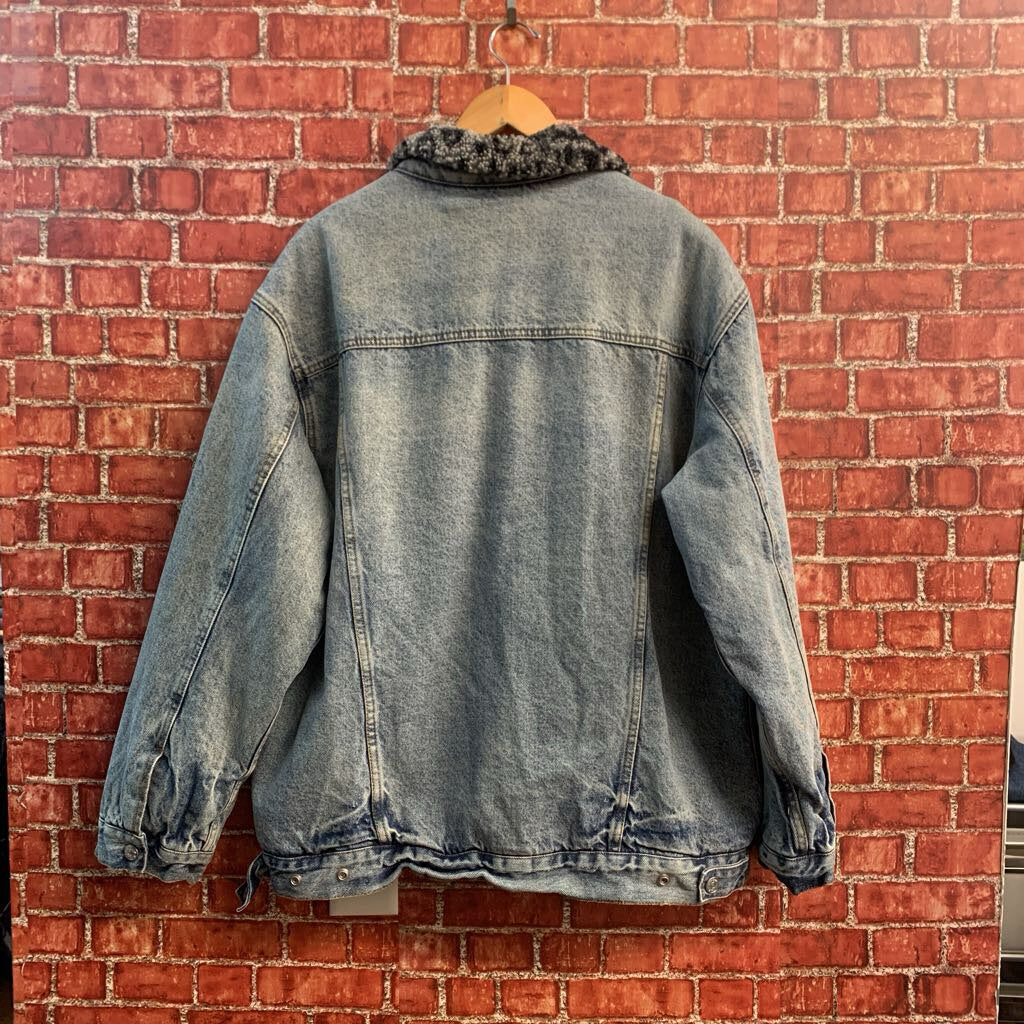 We the Free Jean Jacket Sherpa Lined Blue/Grey Size L