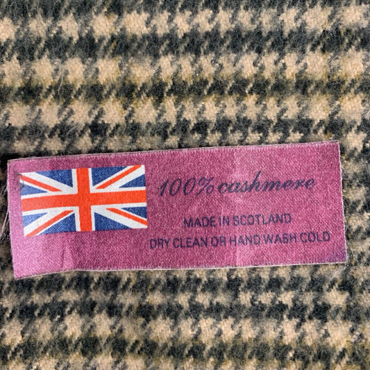 Yellow and black cashmere plaid scarf, detail view
