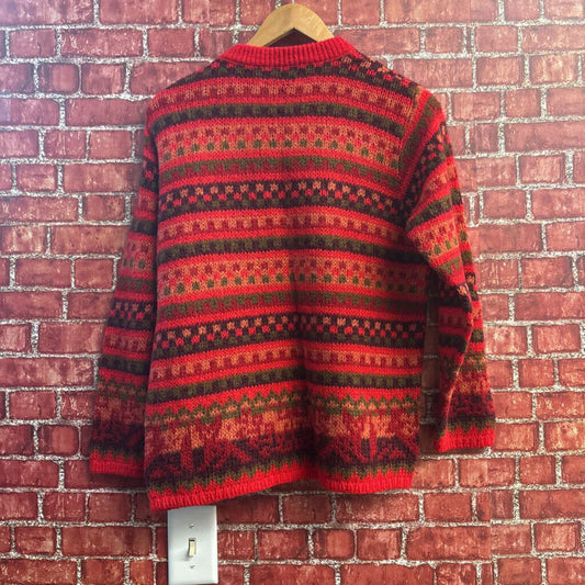 United Colors of Benetton Vintage Sweater Wool Knit Fair Isle Red/Green