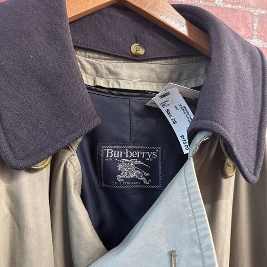 Burberrys' Vintage Double Breasted Trench Coat Taupe/Navy AS-IS (Sleeve)