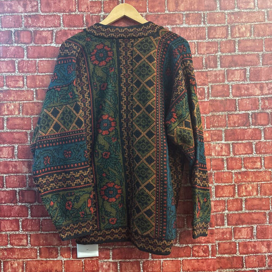 Lord Isaacs Vintage Cardigan Knit 30% Wool Teal/Red/Green/Brown Size L