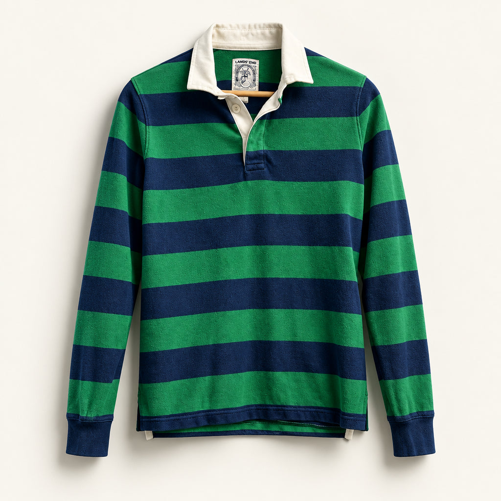Lands End Vintage Polo Stripes Navy/Green Ladies Size L AS-IS4