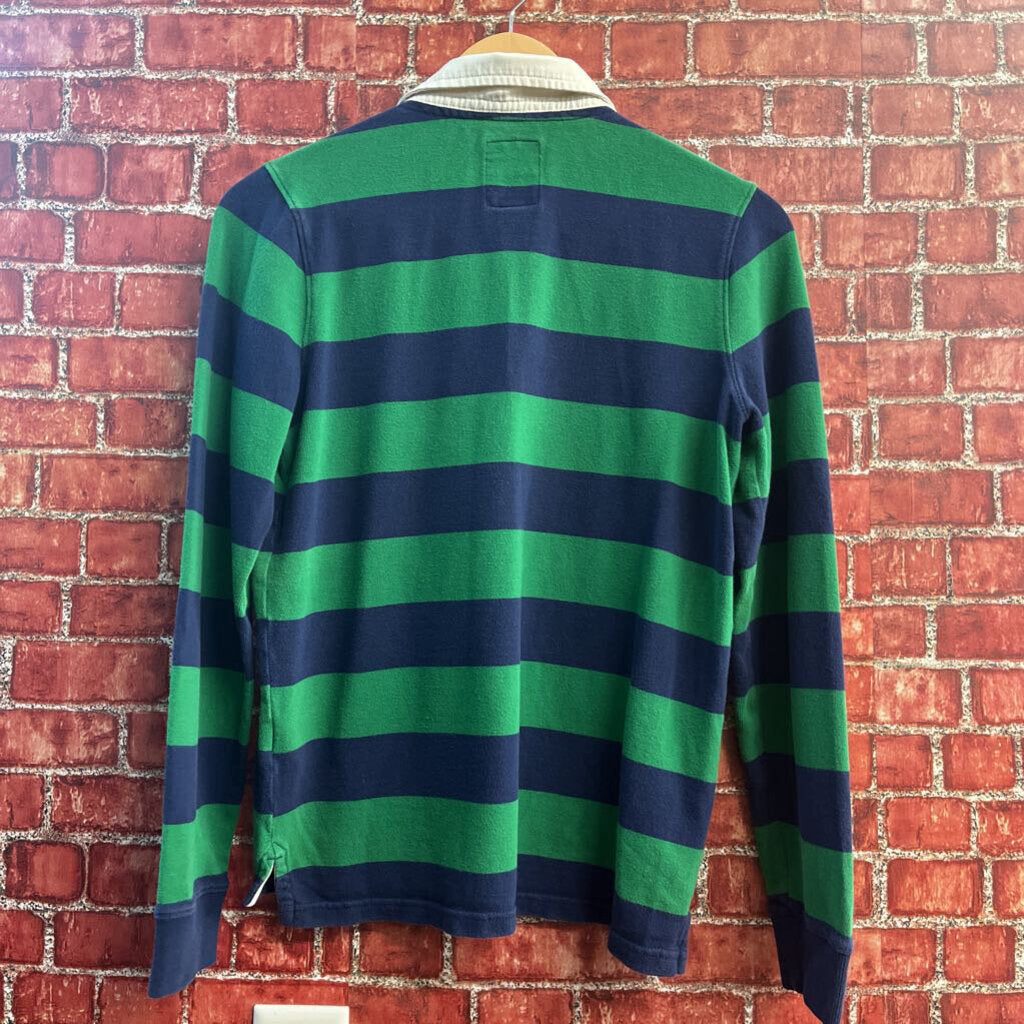 Lands End Vintage Polo Stripes Navy/Green Size L AS-IS4