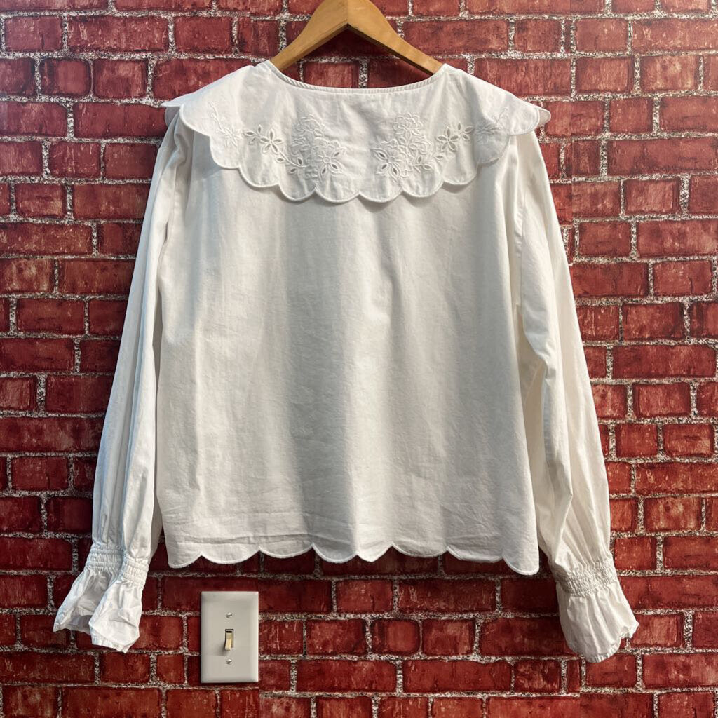 Divided Blouse White Eyelet Buttons Ladies Size XL