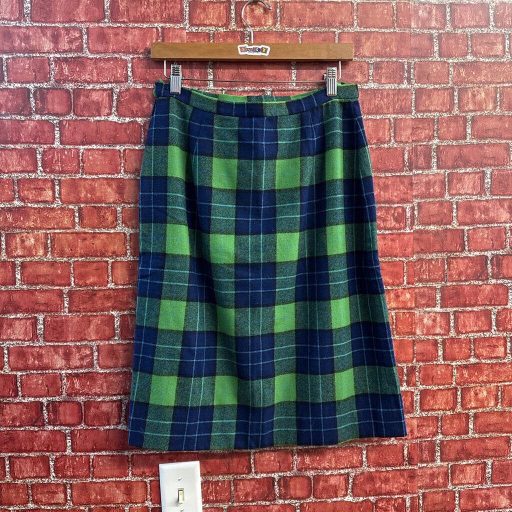 Pendleton Vintage Midi Skirt Plaid Navy Blue/Kelley Green Ladies Size 16