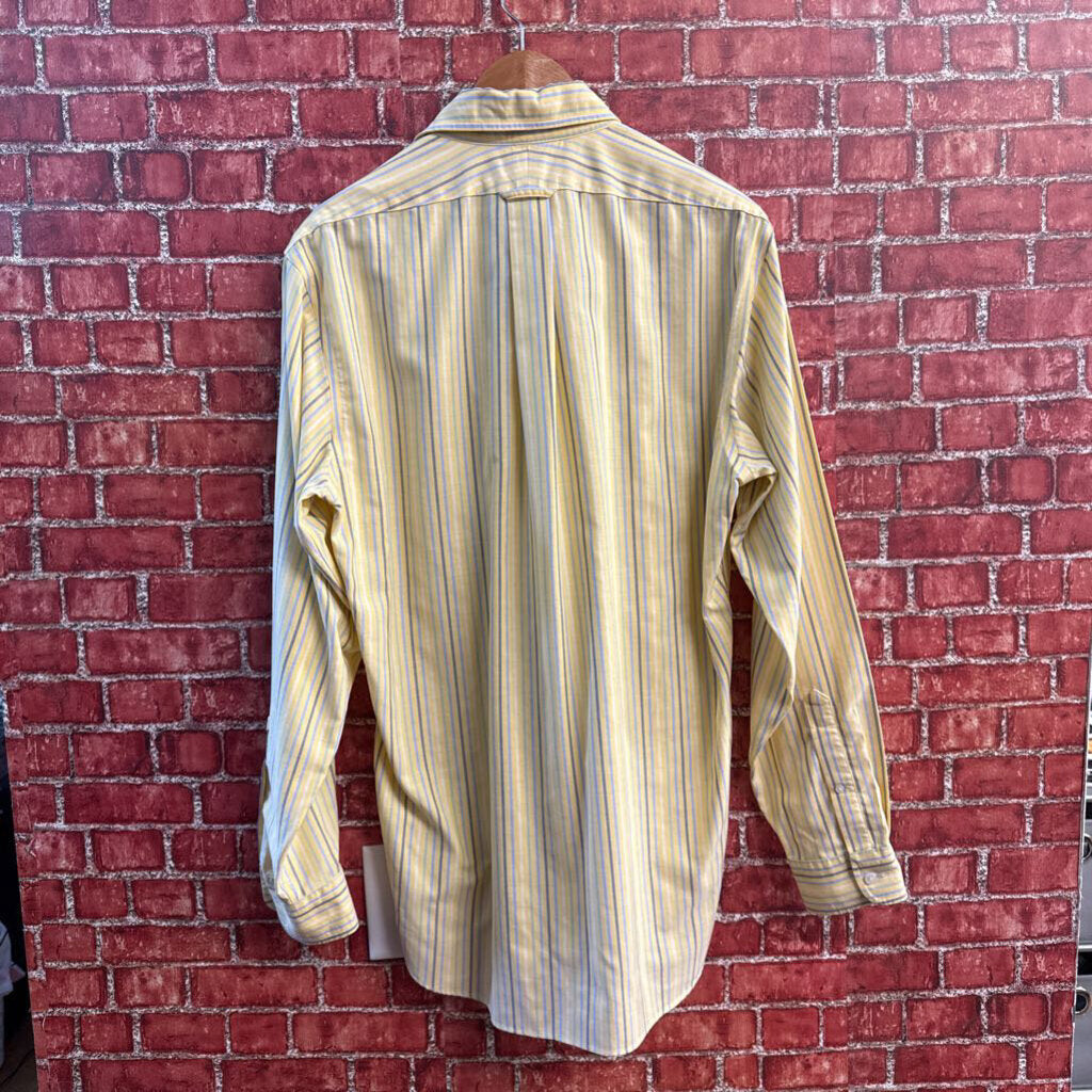 Lands End Button Down Vertical Stripes Pale Yellow/Blue Men’s Size L
