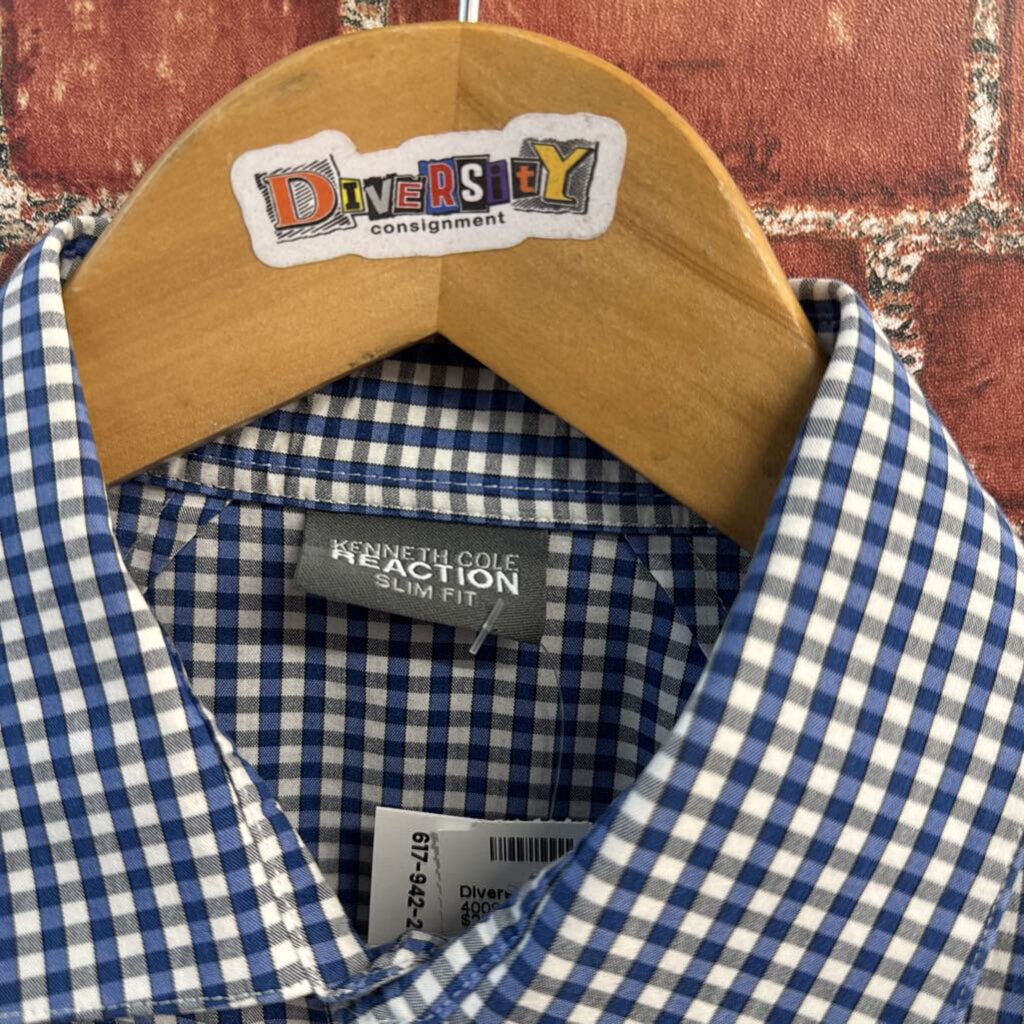 Kenneth Cole Button Up Checker Blue/White Men’s Size S