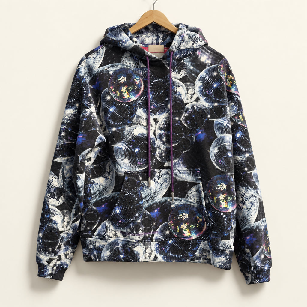 Terez Hoodie Disco Ball Pattern Blue/Silver Ladies Size L/XL