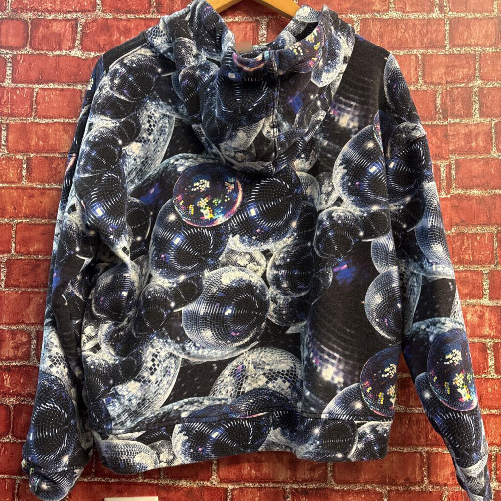 Terez Hoodie Disco Ball Pattern Blue/Silver Ladies Size L/XL
