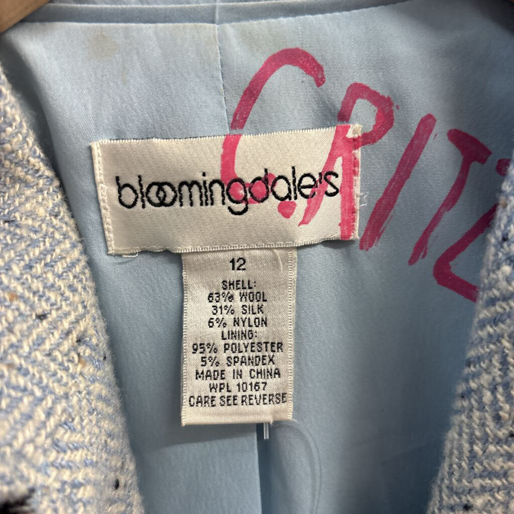 Lynne Critz x Bloomingdales Blazer Herringbone Pale Blue Ladies Size 12