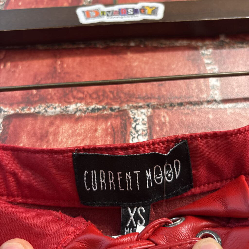 Current Mood Vegan Leather Lace-Up Shorts Red Ladies Size XS
