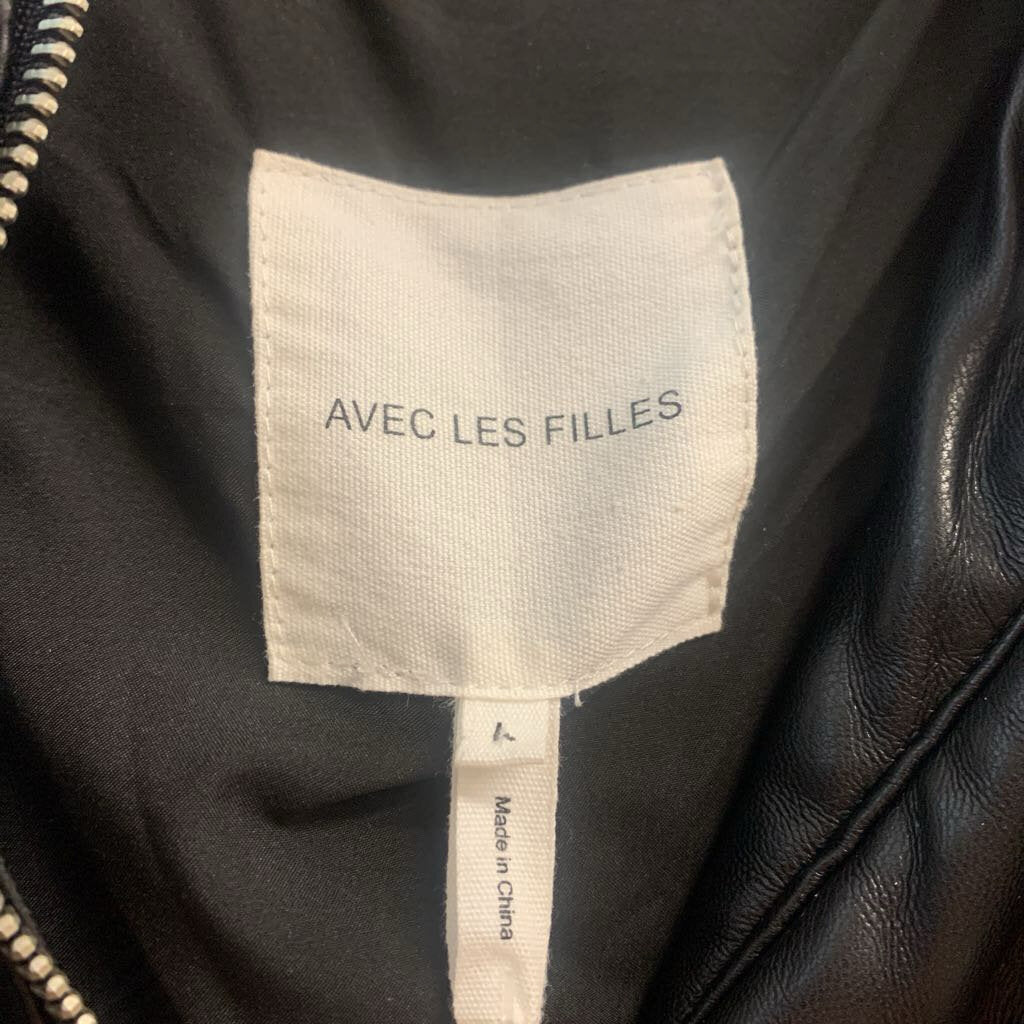 Avec Les Filles Leather Vest Coat Black Ladies Size L