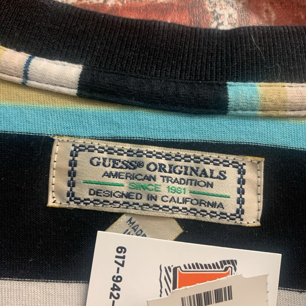 Guess Originals Stripped T-shirt Black/White/Pink/Teal Men’s Size XL