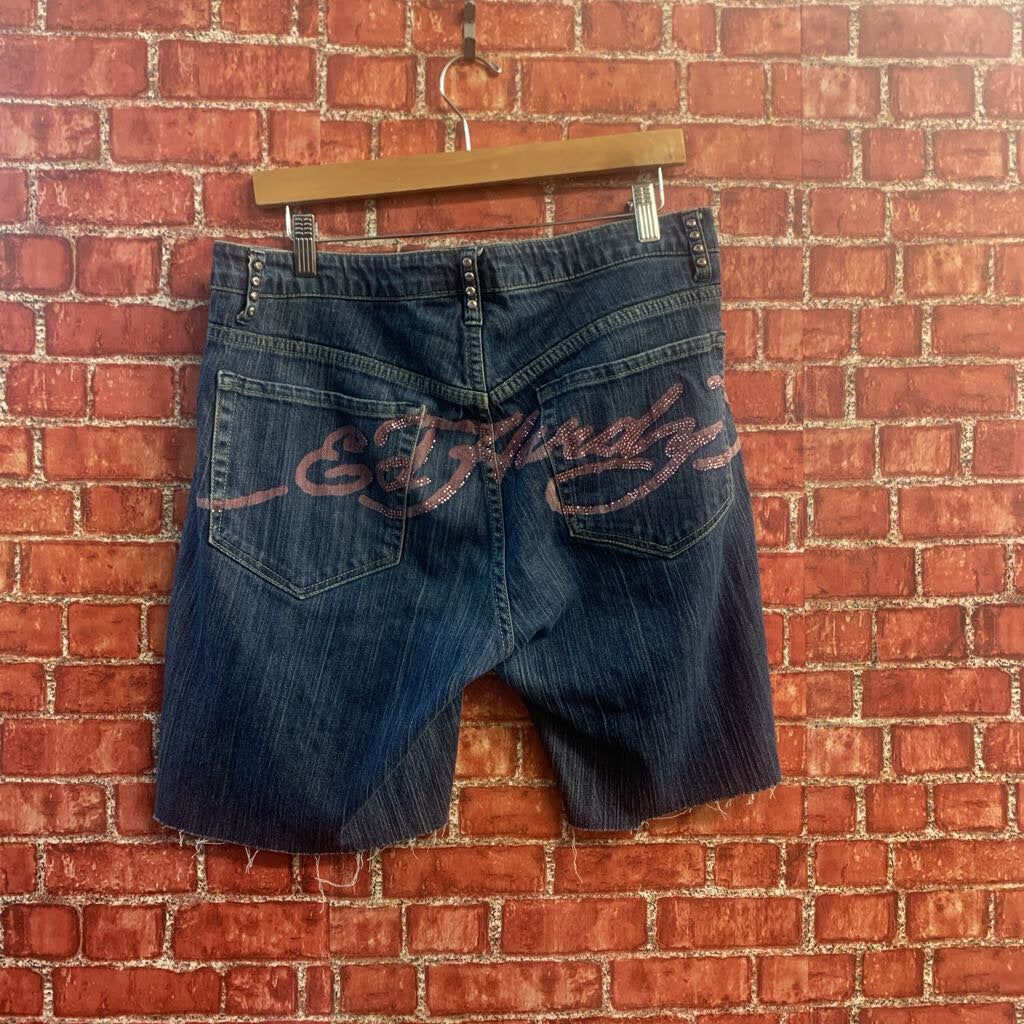 Ed Hardy Jorts Graphic Design Blue/Pink Ladies Size 16