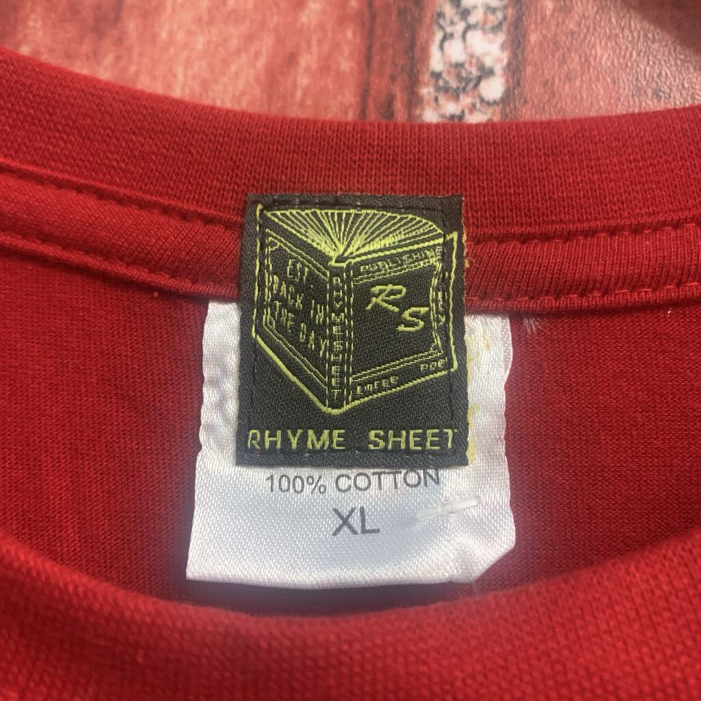 Rhyme Sheet T-Shirt Red Men’s Size XL