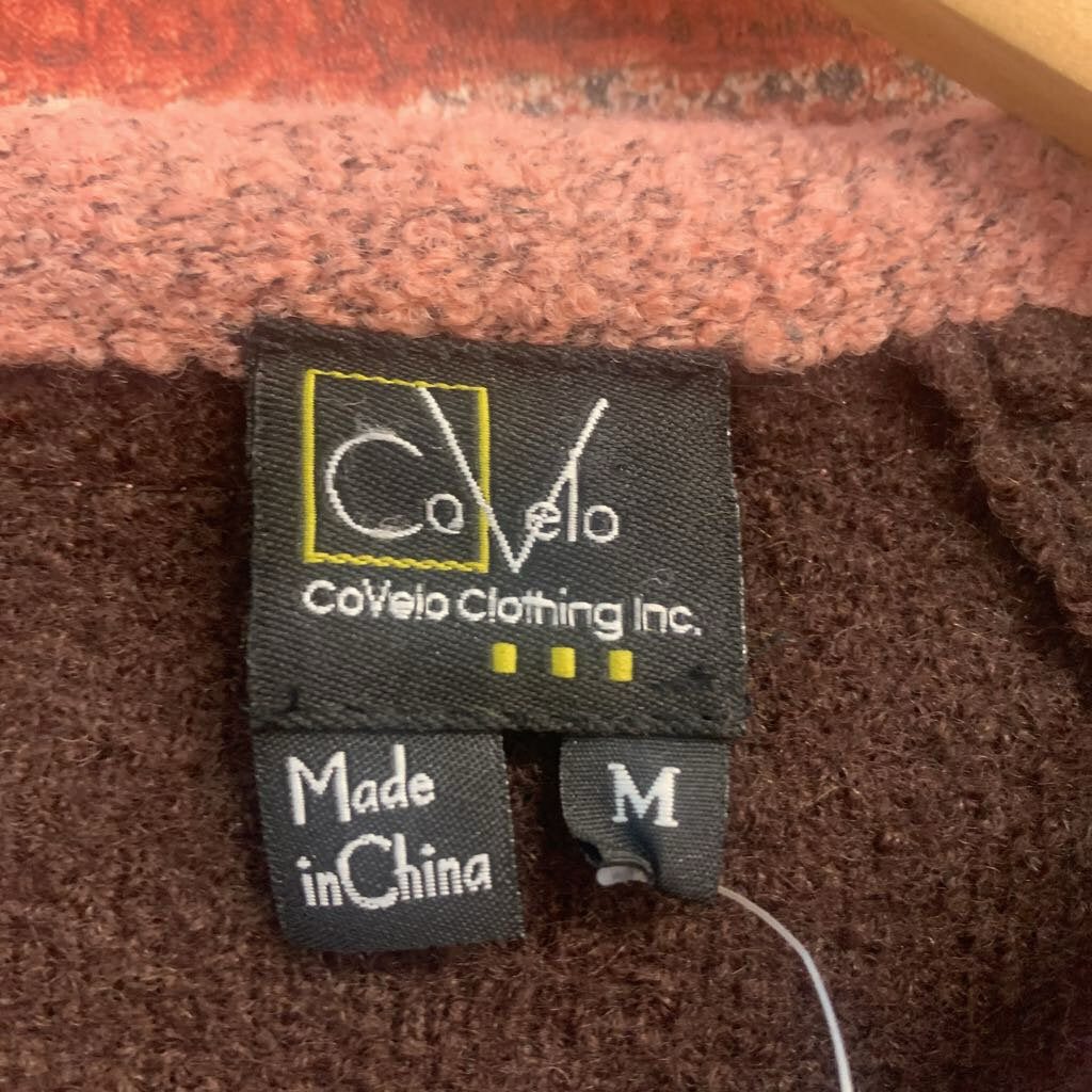 CoVelo Boiled Wool Sweater Cardigan Brown/Pink/Green Ladies Size M