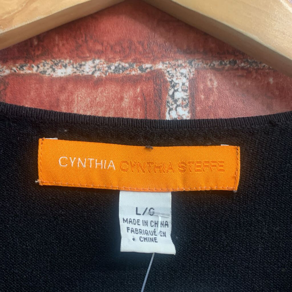 Cynthia Steffe Jeweled Embellished Cotton Knit Cardigan Black Ladies Size L