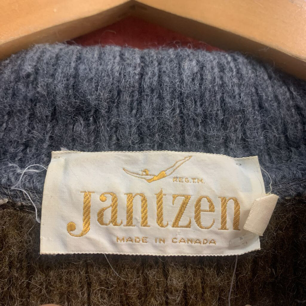 Jantzen Zip-Up Mohair Blend Cardigan Brown/Creme/Grey Men’s Size M